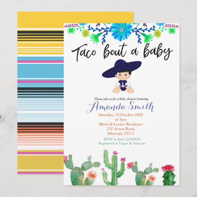 Boy Fiesta cactus baby shower Invite Muchacho (Front/Back)