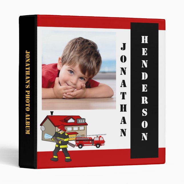 Boy Fire Fighter Red And Black Photo Album Binder (Front/Spine)