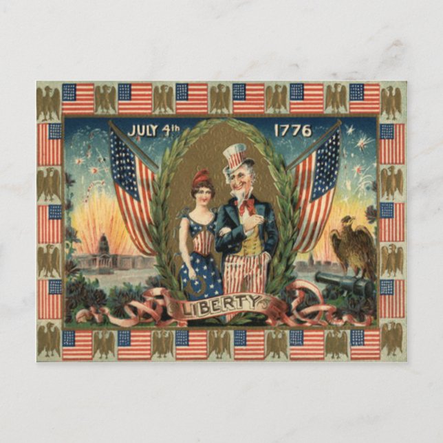 Boy Firecracker Fireworks US Flag Postcard (Front)