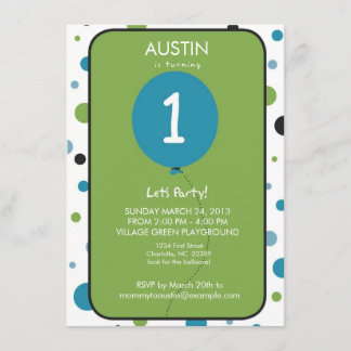 Boy First Birthday Balloon Party Invitation