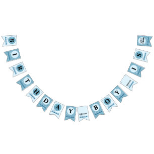 Boy First Birthday Blue Trains Bunting Flags