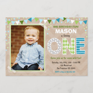Boy First Birthday Chalkboard Invitation