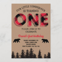 Boy First Birthday Lumberjack Red Flannel Party