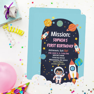 Boy First Birthday Outer Space Astronaut Planets Invitation