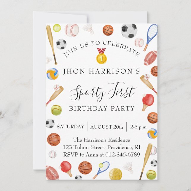 Boy First Birthday Party Sports Invitation (Front)