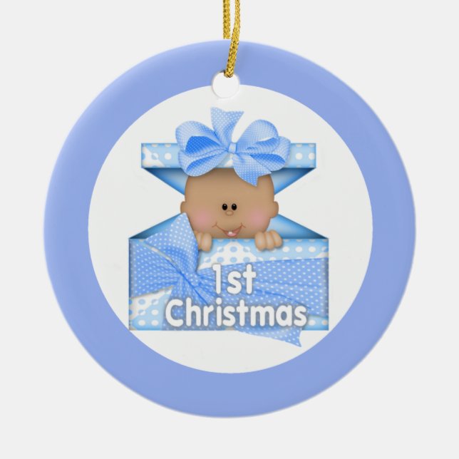 Boy First Christmas 2 Ceramic Ornament (Front)