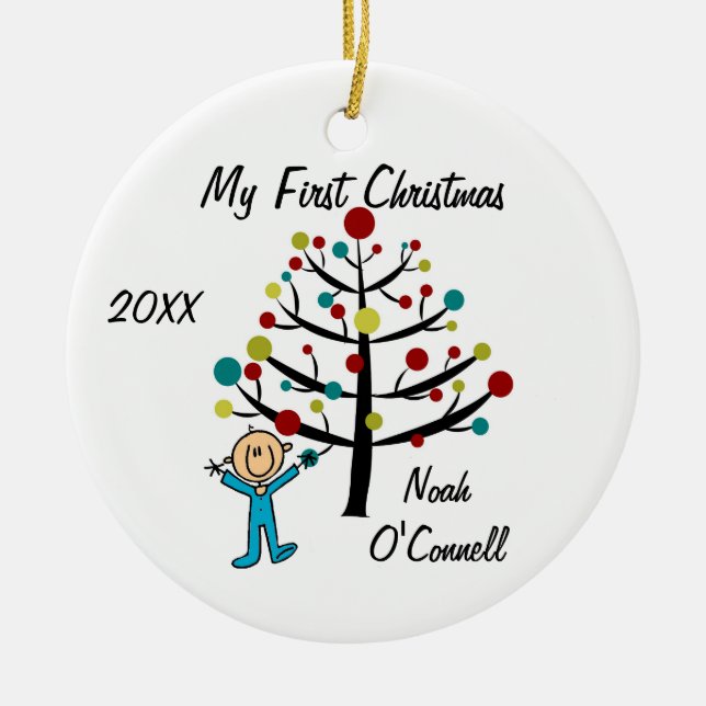 Boy First Christmas Customized Ornament (Front)