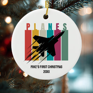 Boy First Christmas Jet Fighter Airplane Custom Ceramic Ornament