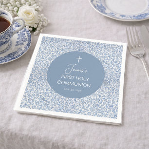 Boy First Communion Blue and White Floral Pattern Napkin