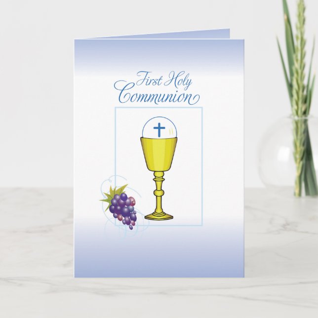 Boy First Communion, Chalice with Host and Grapes Card (Front)