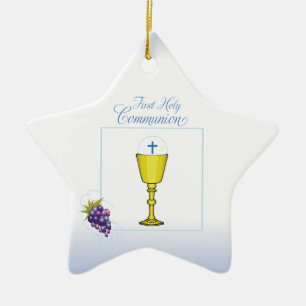 Boy First Communion, Chalice with Host and Grapes Ceramic Ornament