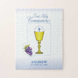 Boy First Communion, Chalice with Host and Grapes Jigsaw Puzzle