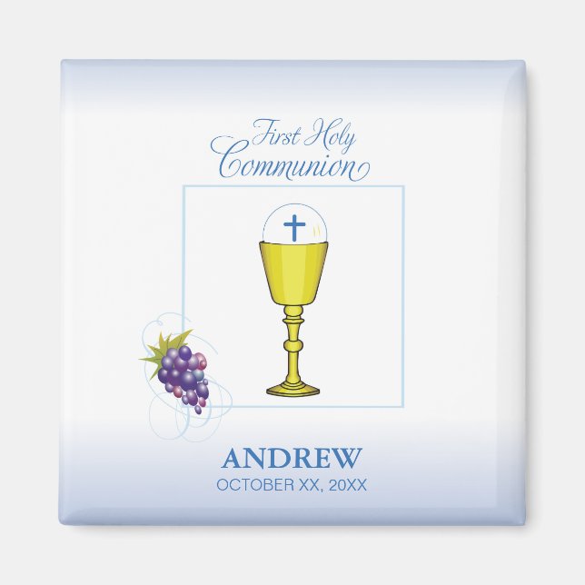 Boy First Communion, Chalice with Host and Grapes Magnet (Front)