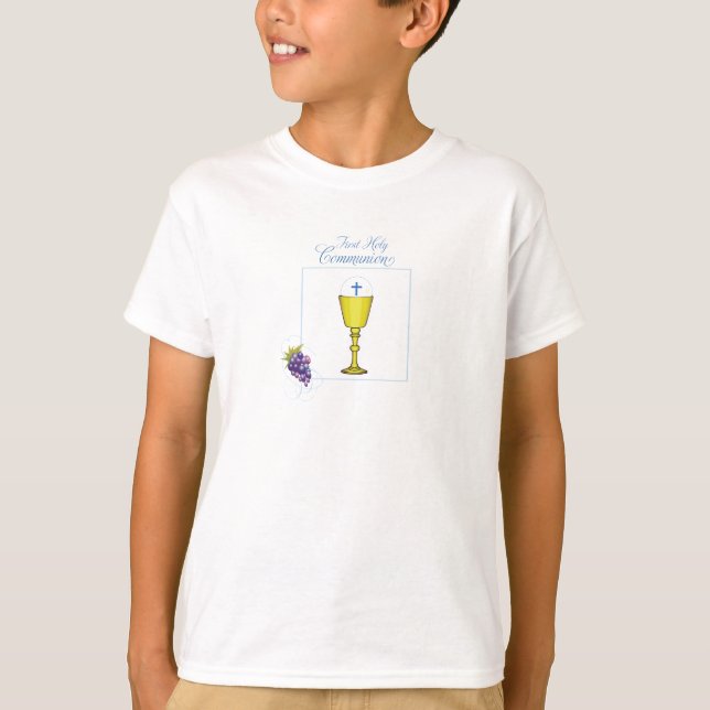 Boy First Communion, Chalice with Host and Grapes T-Shirt (Front)