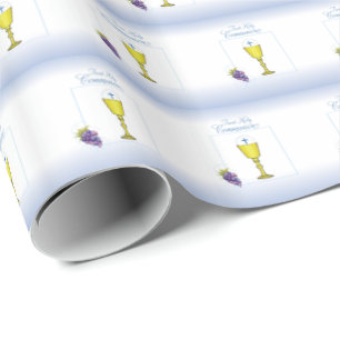 Boy First Communion, Chalice with Host and Grapes Wrapping Paper