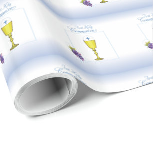 Boy First Communion, Chalice with Host and Grapes Wrapping Paper