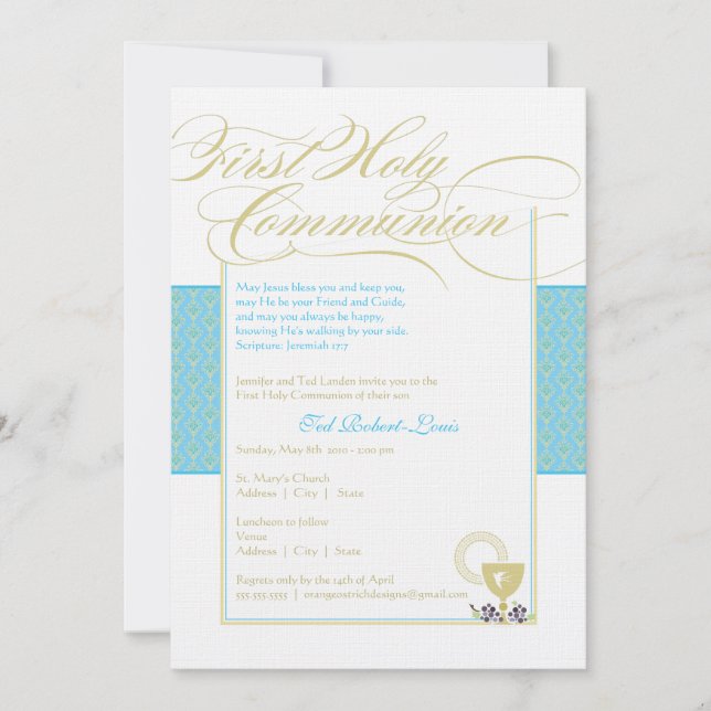 Boy First Communion Invitation - Blue (Front)