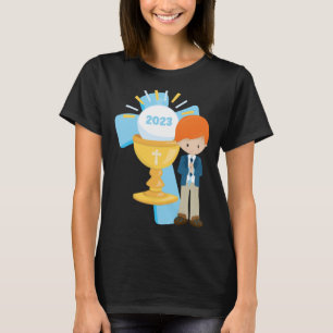 Boy First Communion Keepsake 2023 Cross Blue Rosar T-Shirt
