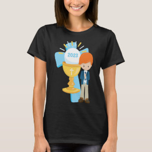 Boy First Communion Keepsake 2023 Cross Blue Rosar T-Shirt