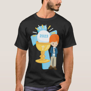 Boy First Communion Keepsake 2023 Cross Blue Rosar T-Shirt