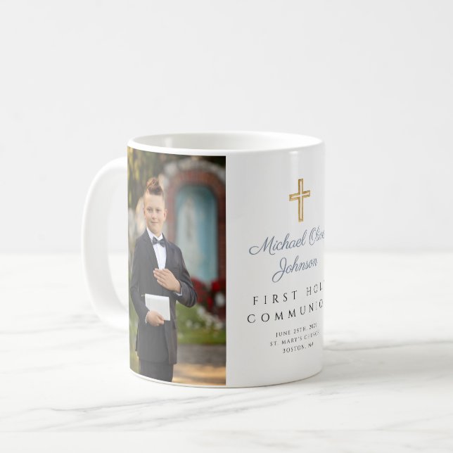 Boy First Communion Religious Cross Photo Coffee Mug (Front Left)
