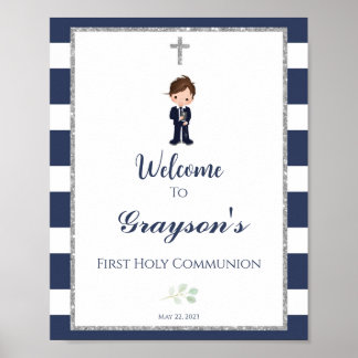 Boy First communion welcome sign