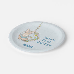 Boy First Easter Bunny on Flower Swing Paper Plate