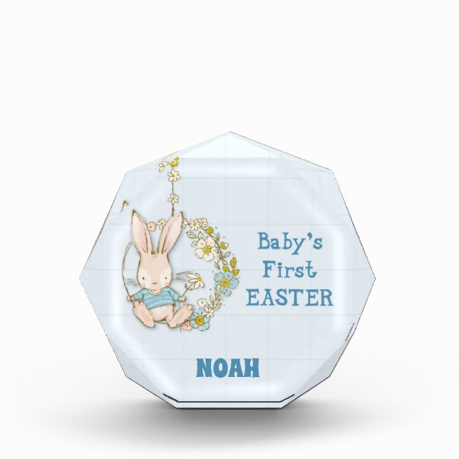 Boy First Easter Bunny on Flower Swing Photo Block (Front)