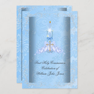 Boy First Holy Communion Blue Boys Invitation