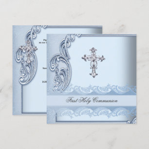 Boy First Holy Communion Blue Confirmation 2 Invitation