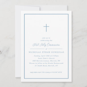 Boy First Holy Communion Blue Cross Simple Frame Invitation
