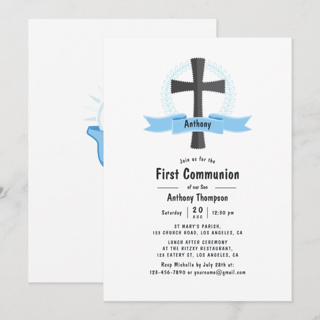 Boy First Holy Communion Invitation (Front/Back)