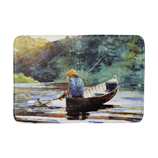 Boy Fishing, artwork by Winslow Homer Bath Mat (Front)
