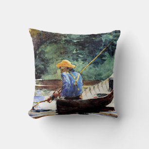 Boy Fishing, artwork by Winslow Homer Throw Pillow