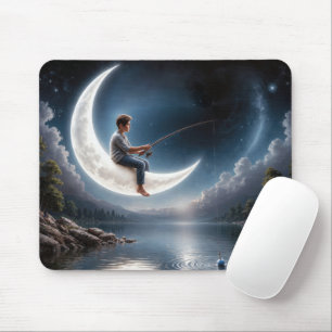 Boy Fishing from a Crescent Moon Mouse Pad