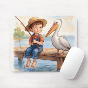 Boy Fishing With a Pelican Mouse Pad
