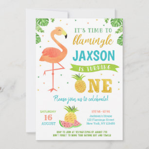 Boy Flamant rose Luau 1er anniversaire Invitations