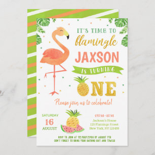 Boy Flamant rose Luau 1er anniversaire Invitations