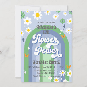 Boy Flower Power Birthday Invitation, Invite. Invitation