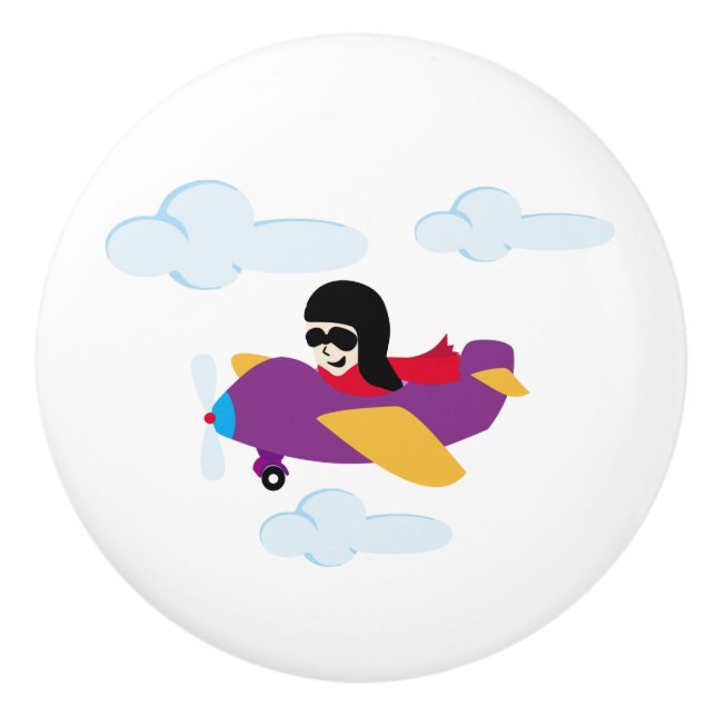 Boy flying by plane ceramic knob (Front)