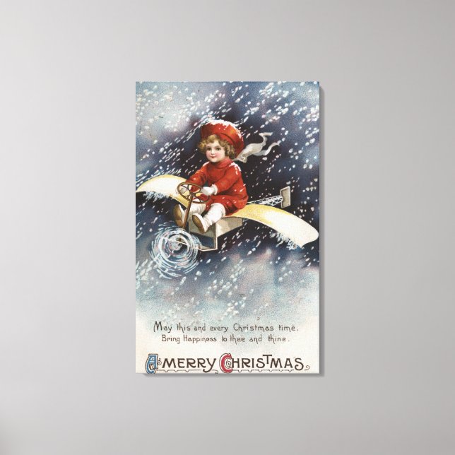 Boy Flying Make-Shift Airplane Canvas Print (Front)