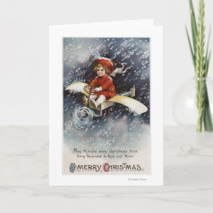 Boy Flying Make-Shift Airplane Holiday Card
