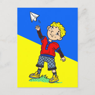 Boy Flying Paper Airplane Postcard