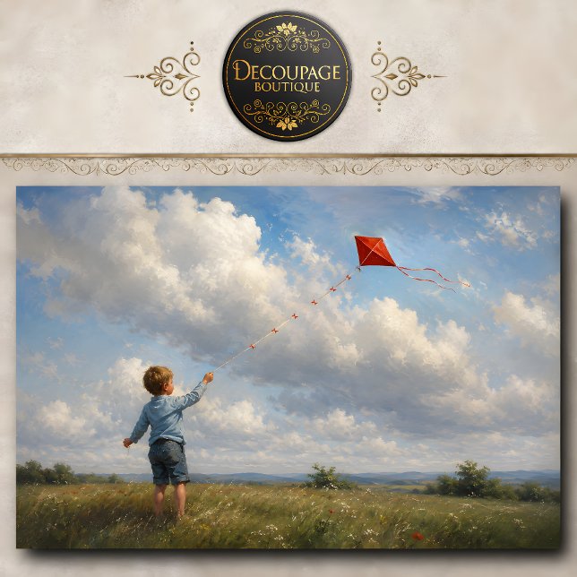 Boy Flying Red Kite Decoupage Tissue Paper (Boy Flying Red Kite Decoupage Tissue Paper)