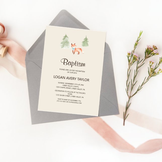 Boy Fox Woodland Baby shower Baptême Invitation (Créateur téléchargé)