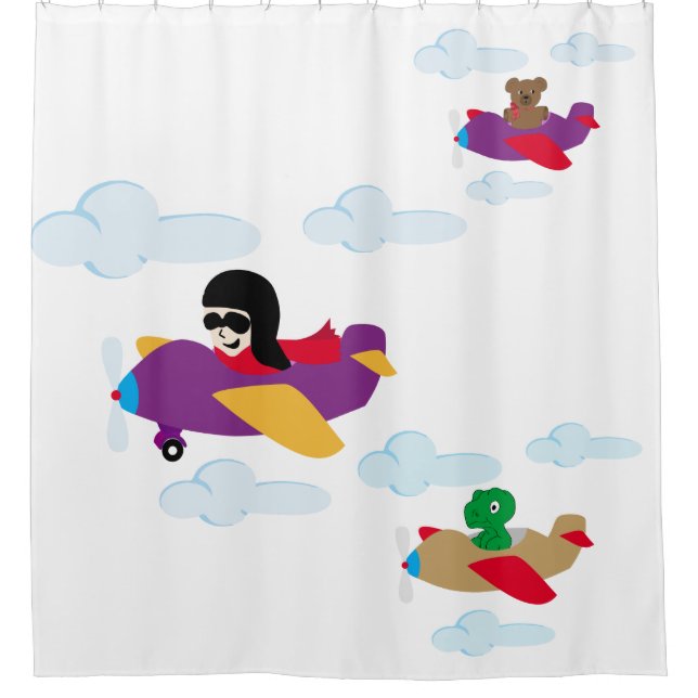 Boy, funny bear and dino flying by planes (Front)