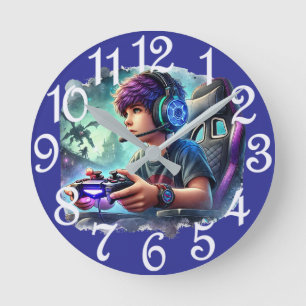 Boy Gamer Round Clock