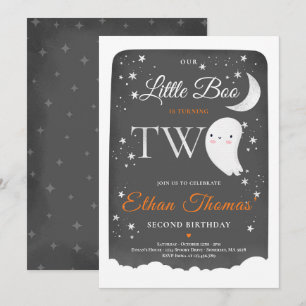 Boy Ghost Little Boo 2nd Birthday Party Halloween Invitation