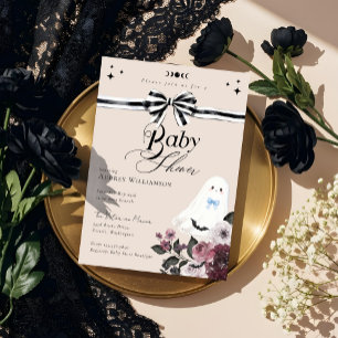 Boy Ghost Little Boo Floral Gothic Baby Shower Invitation