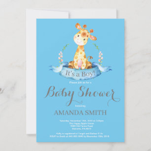 Boy Giraffe Baby shower Invitation Bleu et gris
